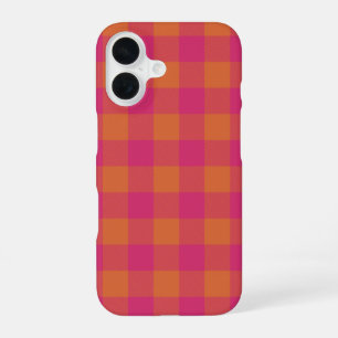 Retro Buffalo Plaid Tartan Pattern Pink and Orange iPhone 16 Case