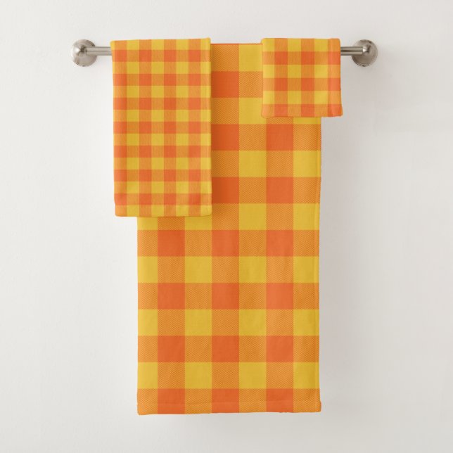 Retro Buffalo Plaid Tartan Pattern Yellow Orange  Bath Towel Set (Insitu)
