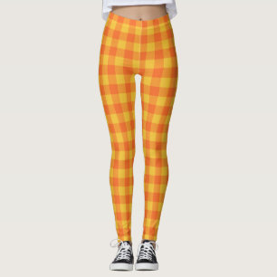 Retro Buffalo Plaid Tartan Pattern Yellow Orange   Leggings