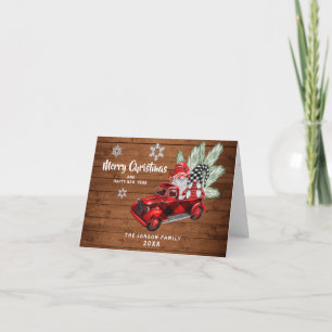Retro Buffalo Red Truck Gnomes Rustic Christmas Card