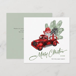 Retro Buffalo Red Truck Gnomes Rustic Christmas Holiday Card