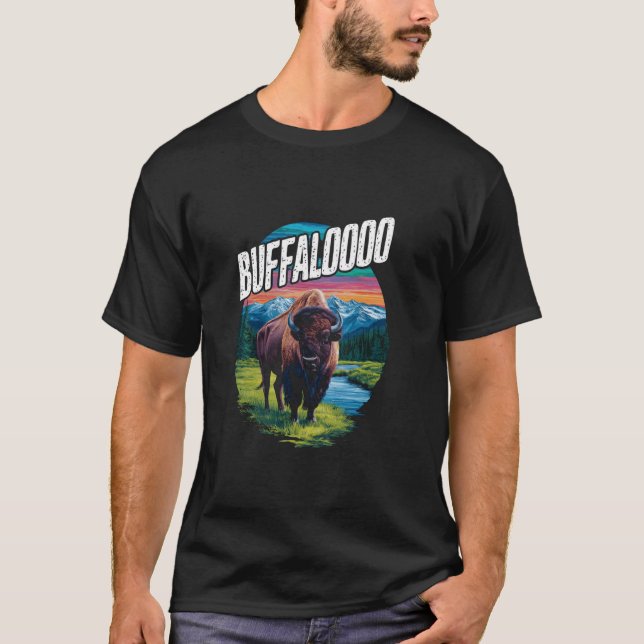 Retro Buffalo Sunset Lucky Casino Slots Buffaloooo T-Shirt (Front)