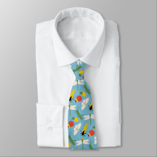 Retro Bugs Insects Illustrations Light Blue Tie