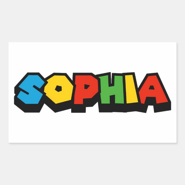 Retro Building Block Font – Sophia Rectangular Sticker (Front)
