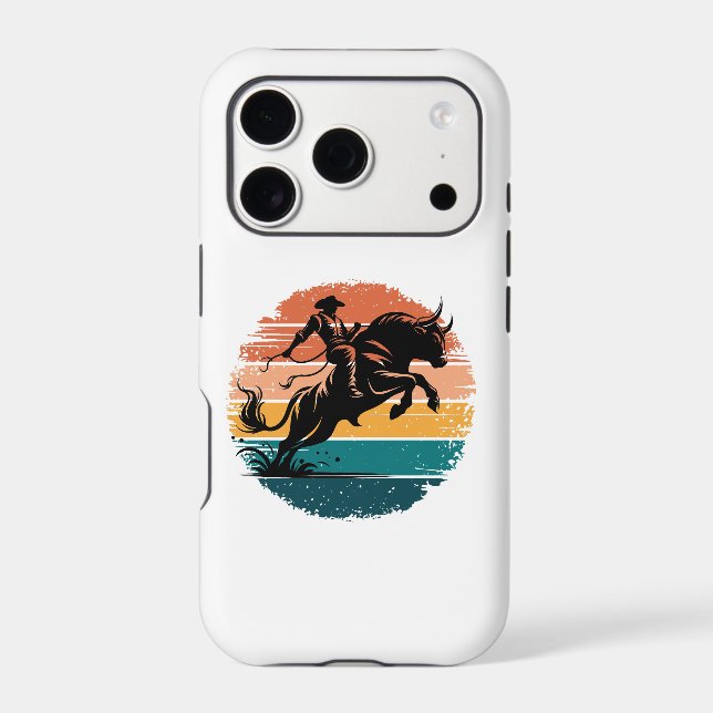Retro Bull Riding Sunset Western Silhouette (Back)