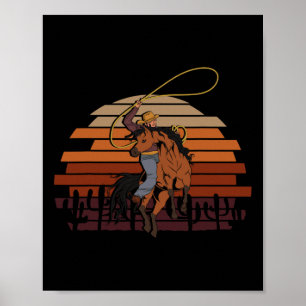 Retro Bull Riding Western Country Cowboy Poster