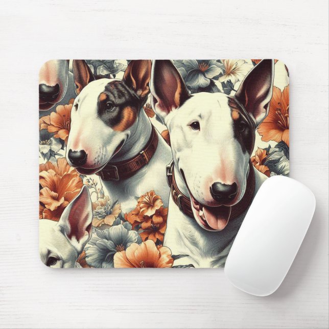 Retro Bull Terrier Seamless Painting Mouse Mat (With Mouse)