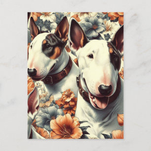 Retro Bull Terrier Seamless Painting Postcard