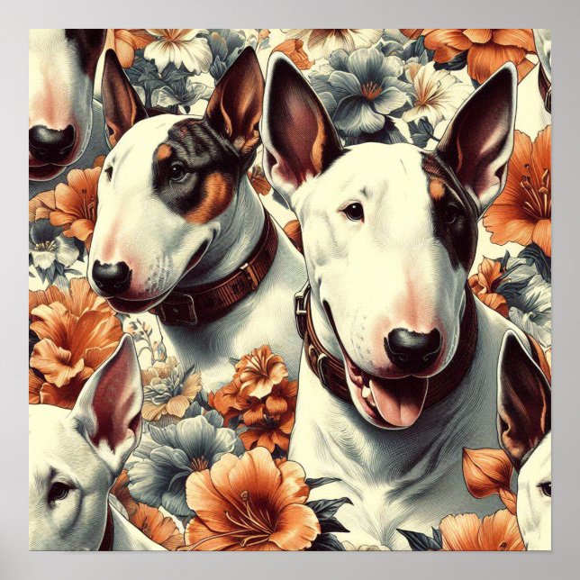 Retro Bull Terrier Seamless Painting Poster (Front)
