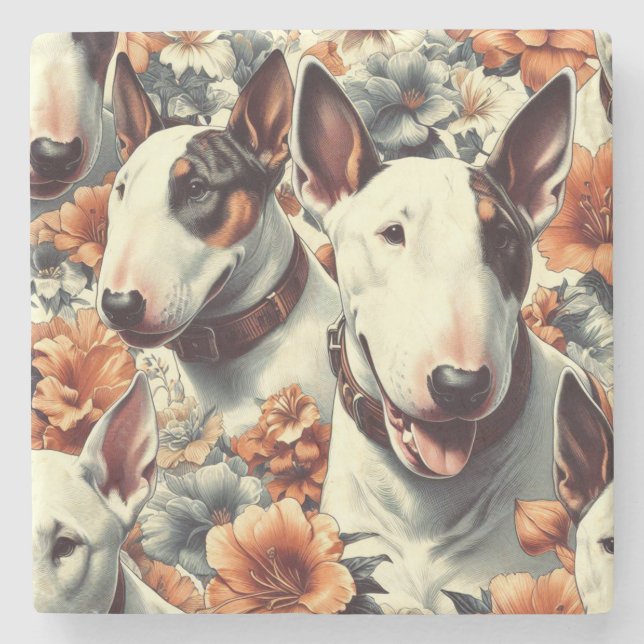 Retro Bull Terrier Seamless Painting Stone Coaster (Front)