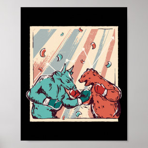 Retro Bull Vs Bear Boxing Enthusiasts Poster
