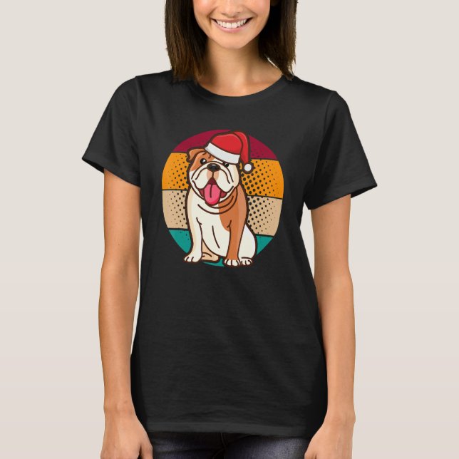 Retro Bulldog Owner  Dad Mum Santa Hat Christmas S T-Shirt (Front)