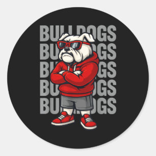 Retro Bulldogs Gift For Men Women Boys Girls Kids Classic Round Sticker