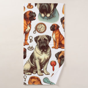 Retro Bullmastiff Seamless Bath Towel
