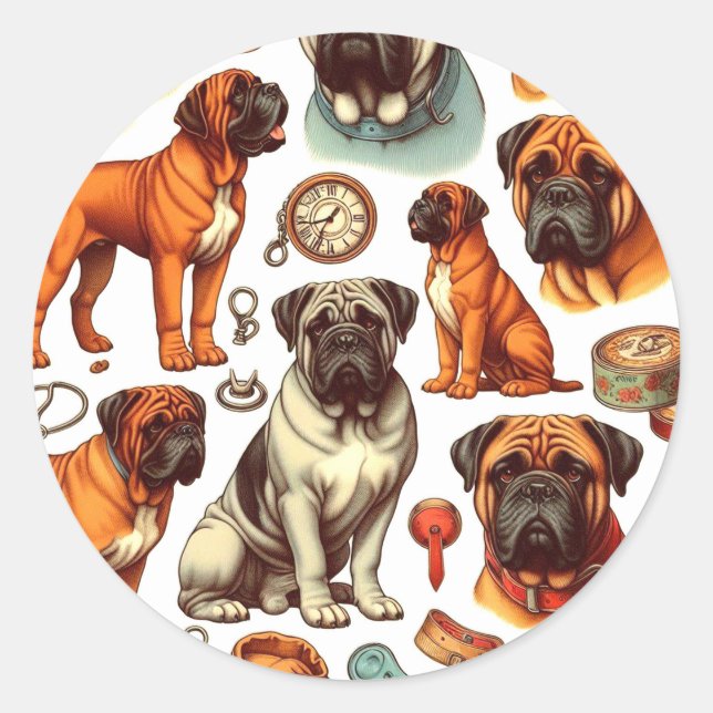 Retro Bullmastiff Seamless Classic Round Sticker (Front)
