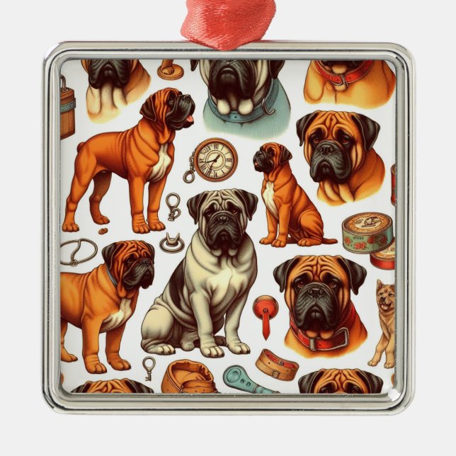 Retro Bullmastiff Seamless Metal Tree Decoration (Front)