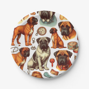 Retro Bullmastiff Seamless Paper Plate