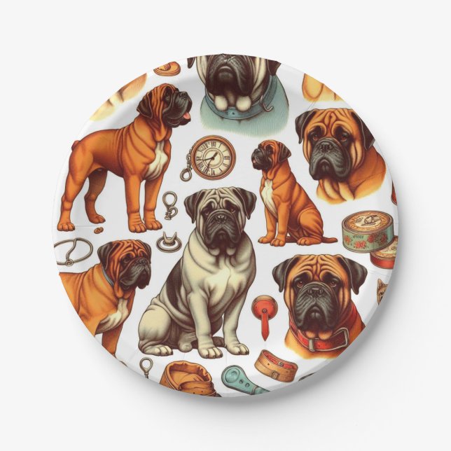 Retro Bullmastiff Seamless Paper Plate (Front)
