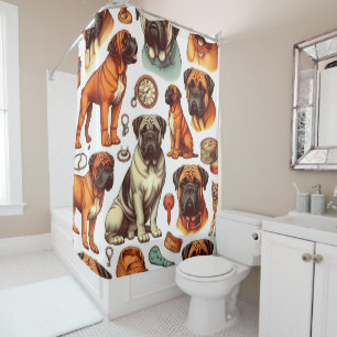 Retro Bullmastiff Seamless Shower Curtain