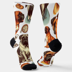 Retro Bullmastiff Seamless Socks