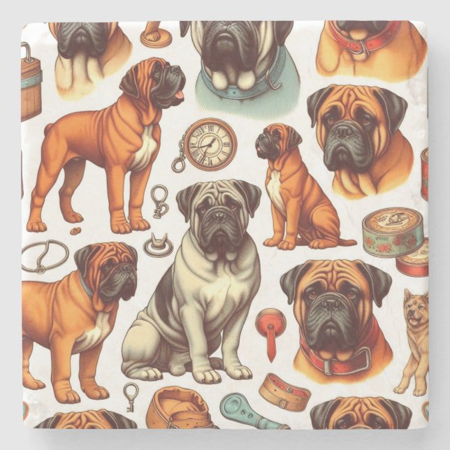 Retro Bullmastiff Seamless Stone Coaster (Front)