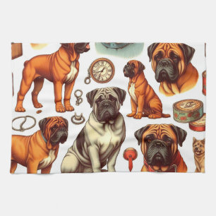 Retro Bullmastiff Seamless Tea Towel
