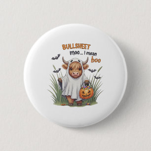 Retro Bullsheet Halloween Cow Ghost Moo I Mean Boo 6 Cm Round Badge