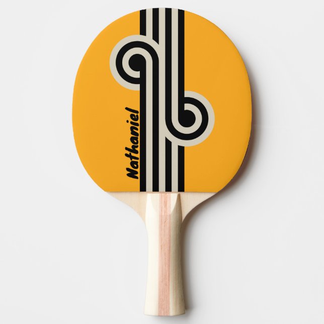 Retro Bumblebee Buzz Loop with Name Ping Pong Paddle (Front)