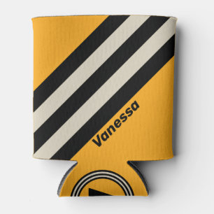 Retro Bumblebee Buzz Stripes with Name Can Cooler