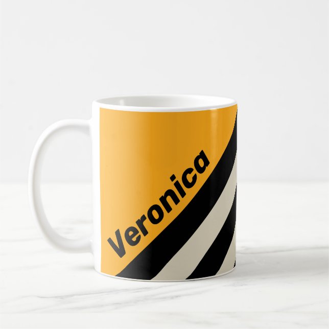 Retro Bumblebee Buzz Stripes with Name Coffee Mug (Left)