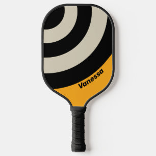 Retro Bumblebee Circle Stripe Striping with Name Pickleball Paddle