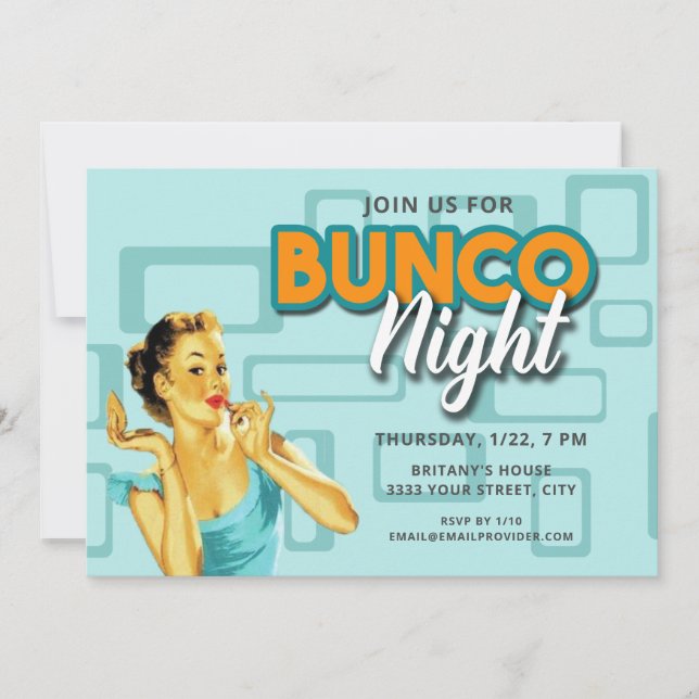Retro Bunco Night Invitation (Front)