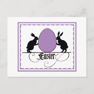 Retro Bunnies and Purple Easter Egg Silhouette Postcard
