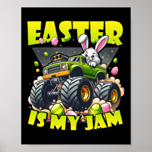 Retro Bunny Easter Is My Jam Monster Truck Off-roa Poster