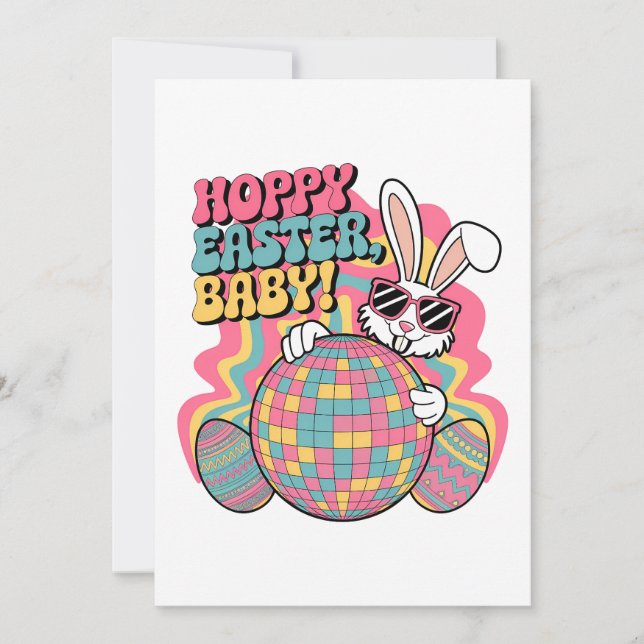Retro Bunny Hoppy Easter Holiday Card (Front)