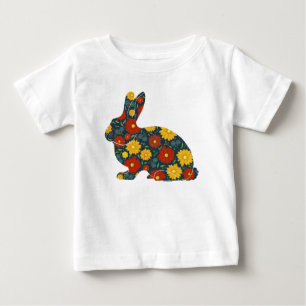 Retro bunny rabbit and flowers baby T-Shirt