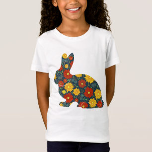 Retro bunny rabbit with orange and yellow flowers T-Shirt