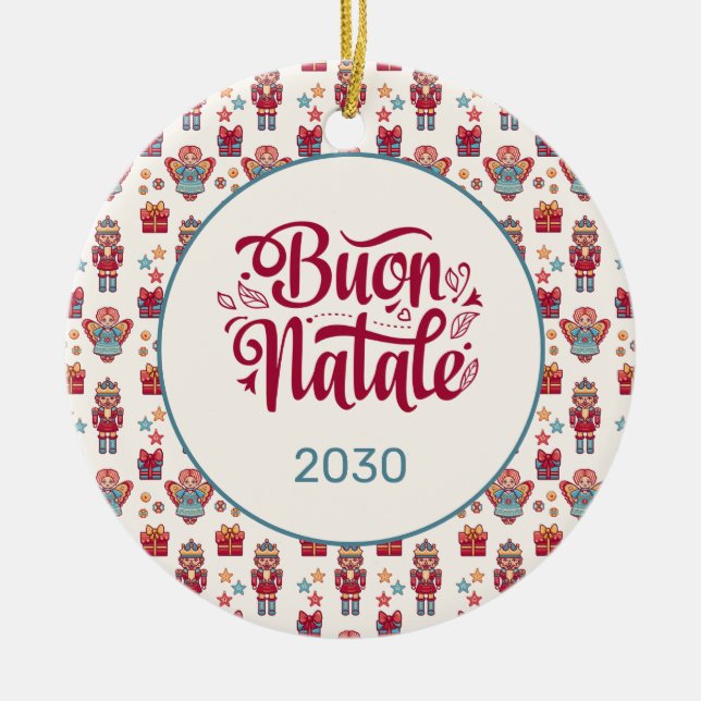 Retro Buon Natale Ceramic Tree Decoration (Front)