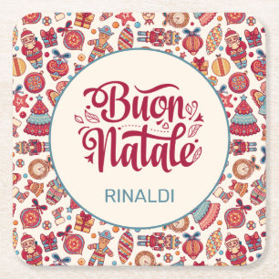 Retro Buon Natale Personalised Square Paper Coaster
