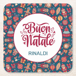 Retro Buon Natale Square Paper Coaster