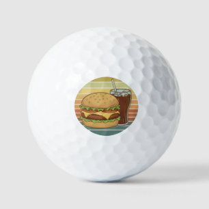 Retro burger and cola. golf balls