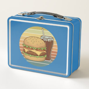 Retro burger and cola. metal lunch box