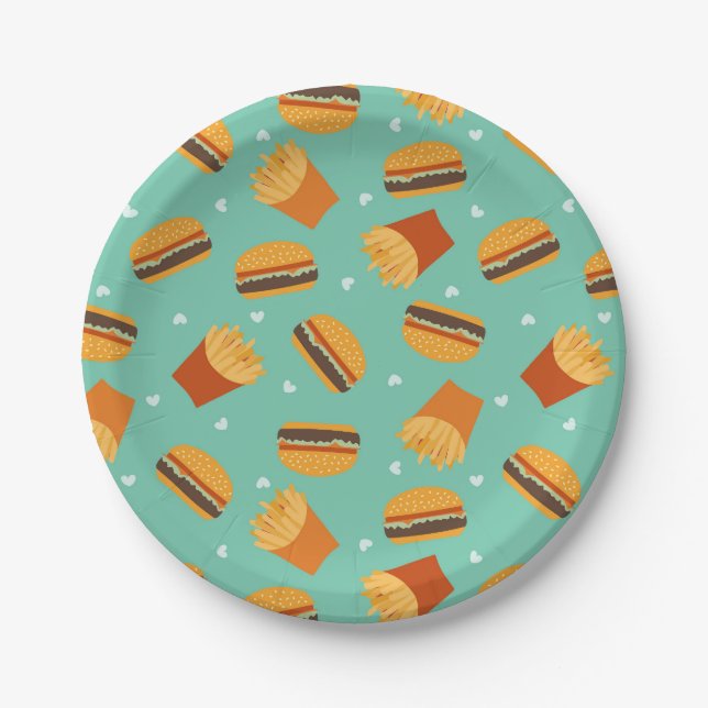 Retro Burger and Fries Paper Plate (Front)