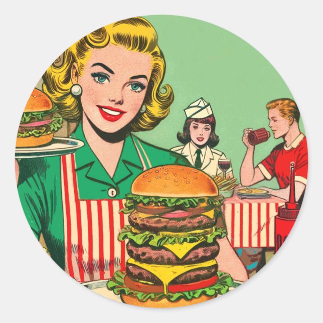 Retro Burger Comics Classic Round Sticker (Front)