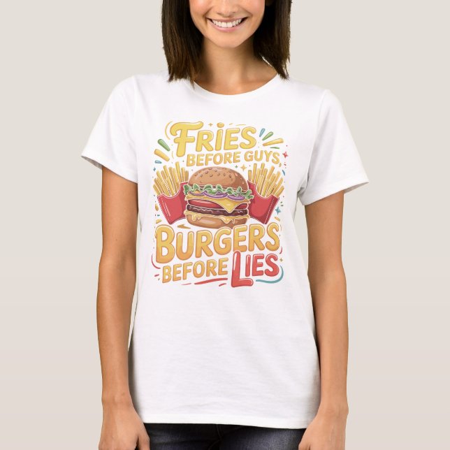 Retro Burger Lover Quote T-Shirt Design for Foodie (Front)