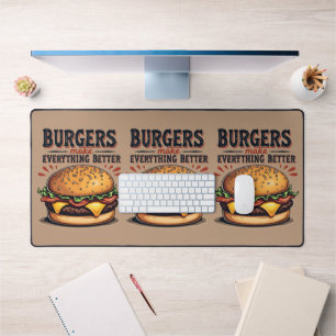 Retro Burger Lover Vintage Typography Food Art Desk Mat
