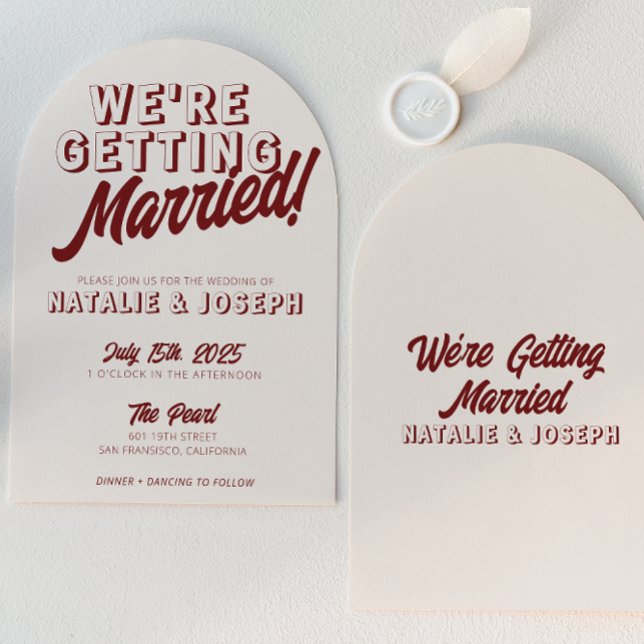 Retro Burgundy Funky Bold Arched Unique Wedding Invitation (Creator Uploaded)