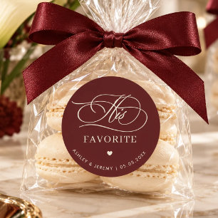 Retro Burgundy Ivory His Favorite Wedding Favor Classic Round Sticker