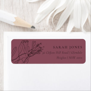 RETRO BURGUNDY PLUM LINE DRAWING FLORAL ADDRESS
