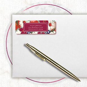 Retro Burgundy Plum Red Colourful Floral Address